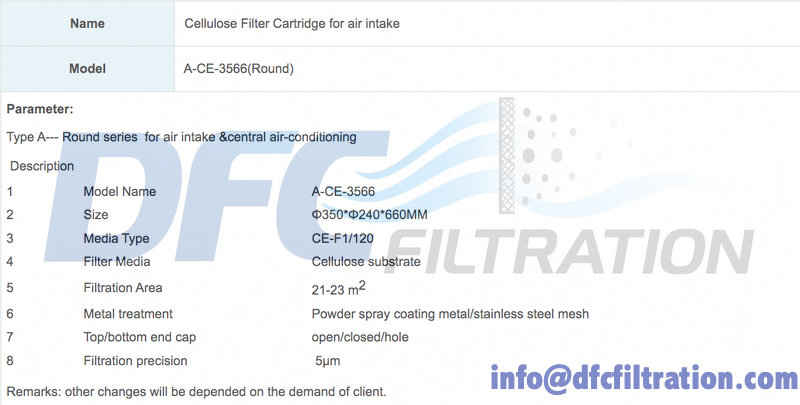 Cylindrical air intake filter cartridge, 80/20 cellulose‑spunbonded‑polyester blend for compressor and gas‑turbine inlet air filtration