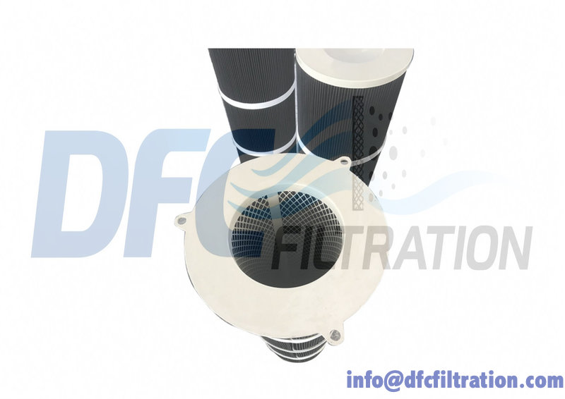 Four round lug top dust collector filter cartridge with steel end‑cap, flexible & secure mounting, aftermarket import replacement, custom sizes available